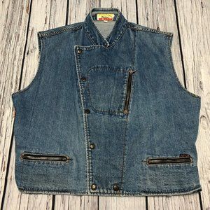 Vintage 80's Cotler Denim Jean Vest Size L Sleeveless Blue Zippers Pockets Retro